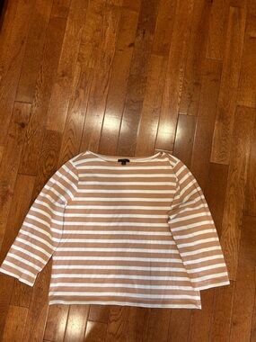 J. Crew Cream and Tan Striped Boatneck Top